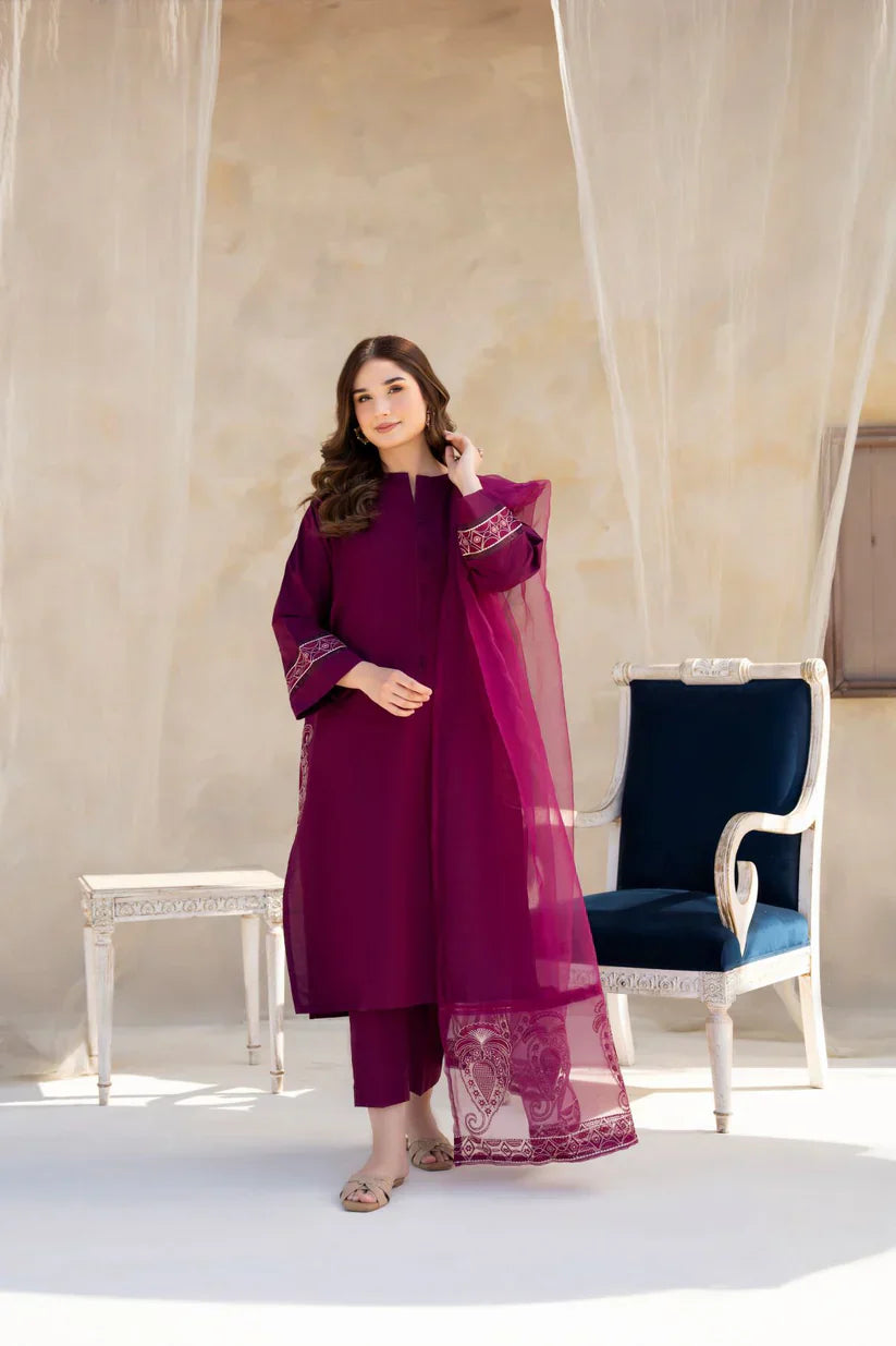 Zoniya CF763-SUMMER 3PC Lawn Embroidered Shirt With Organza Embroidered Dupatta