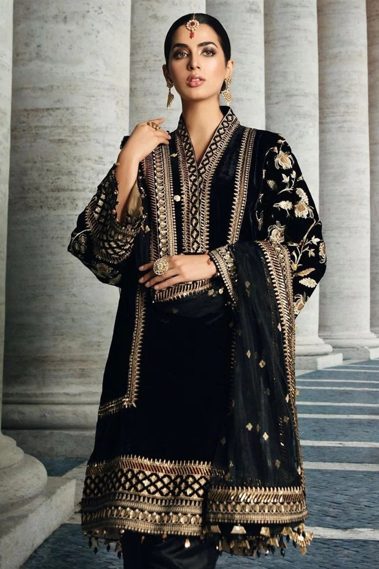 CF822-Winter Maria b Velvet Embroidered with Embroidered duppatta Winter Collection