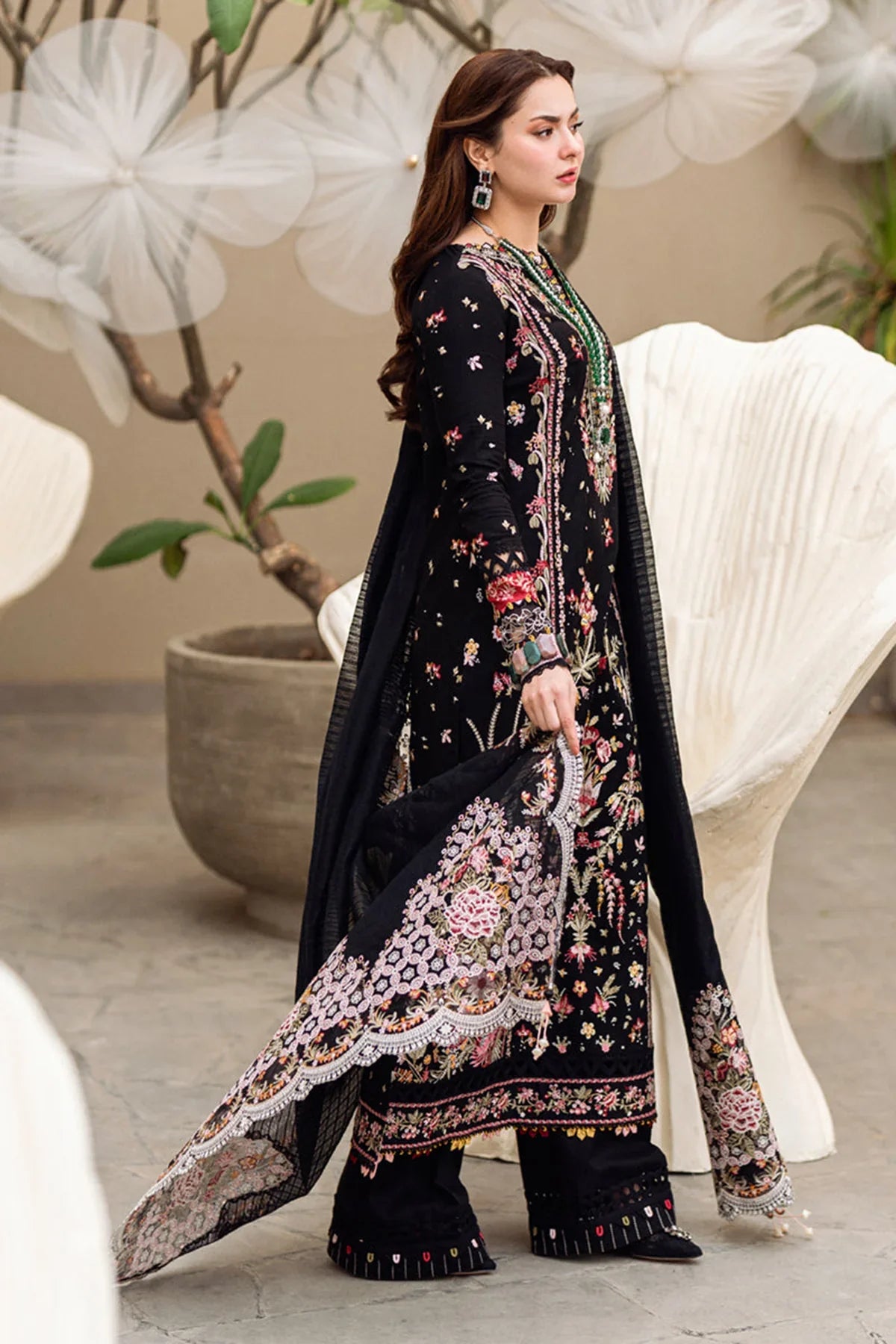 Qalamkar CF1033 - - 3PC Lawn Embroidered Shirt with Embroidered Slub Net Dupatta