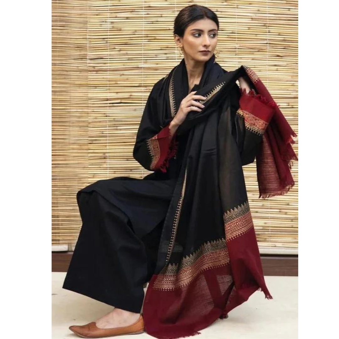 CF555-3PC Winter Dhanak suit with Embroidered Shawll
