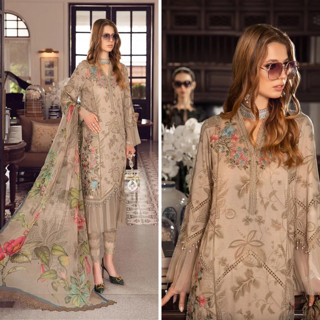 CF750-SUMMER 3PC Lawn Embroidered Shirt With Printed Organza Dupatta