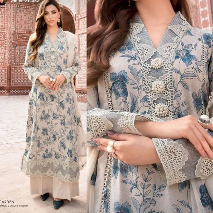 CF729-Bareeze -Embroidered 3pc lawn dress with embroidered chiffon dupatta