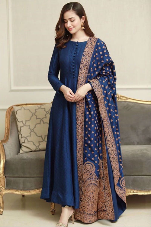 CF408- WINTER Linen Suit with Heavy Embroidered Linen  Shawl