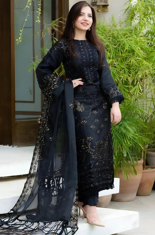 NISA  CF005- 3PC Lawn Embroidered Shirt With Chiffon Embroidered Dupatta