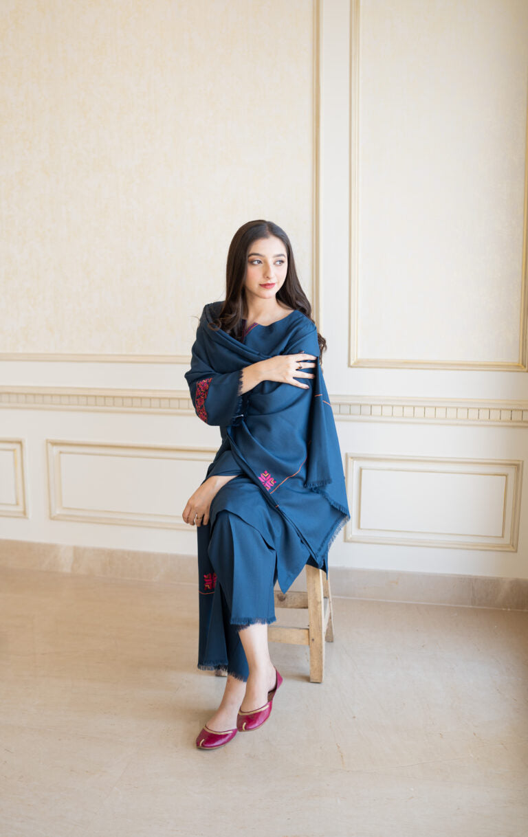CF615-Asling WINTER 3PC Dhanak suit with Embroidered Shawll