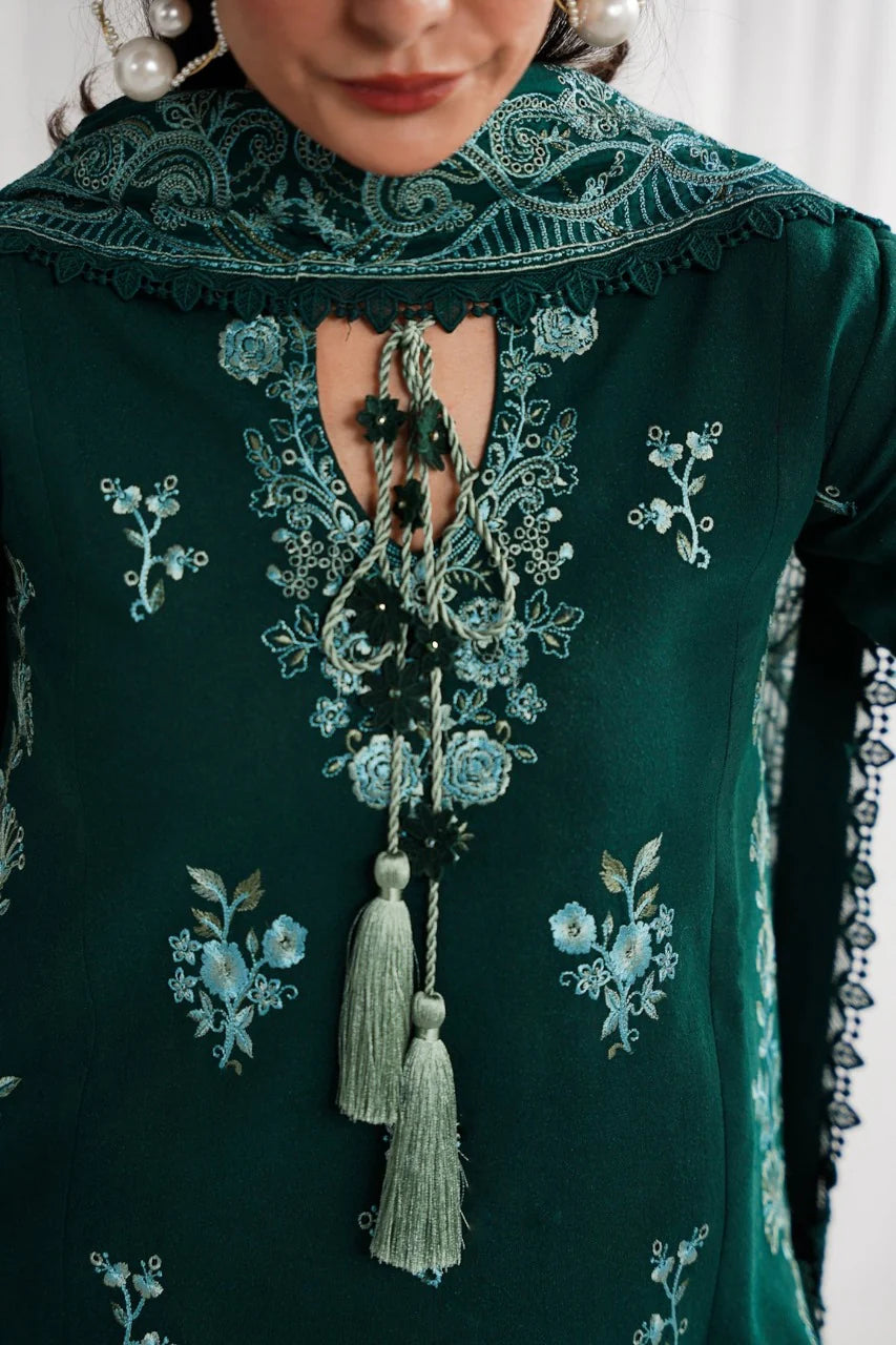 CF1235-3PC DHANAK EMBROIDERED SHIRT WITH DHANAK EMBROIDERED SHAWL & TROUSER-