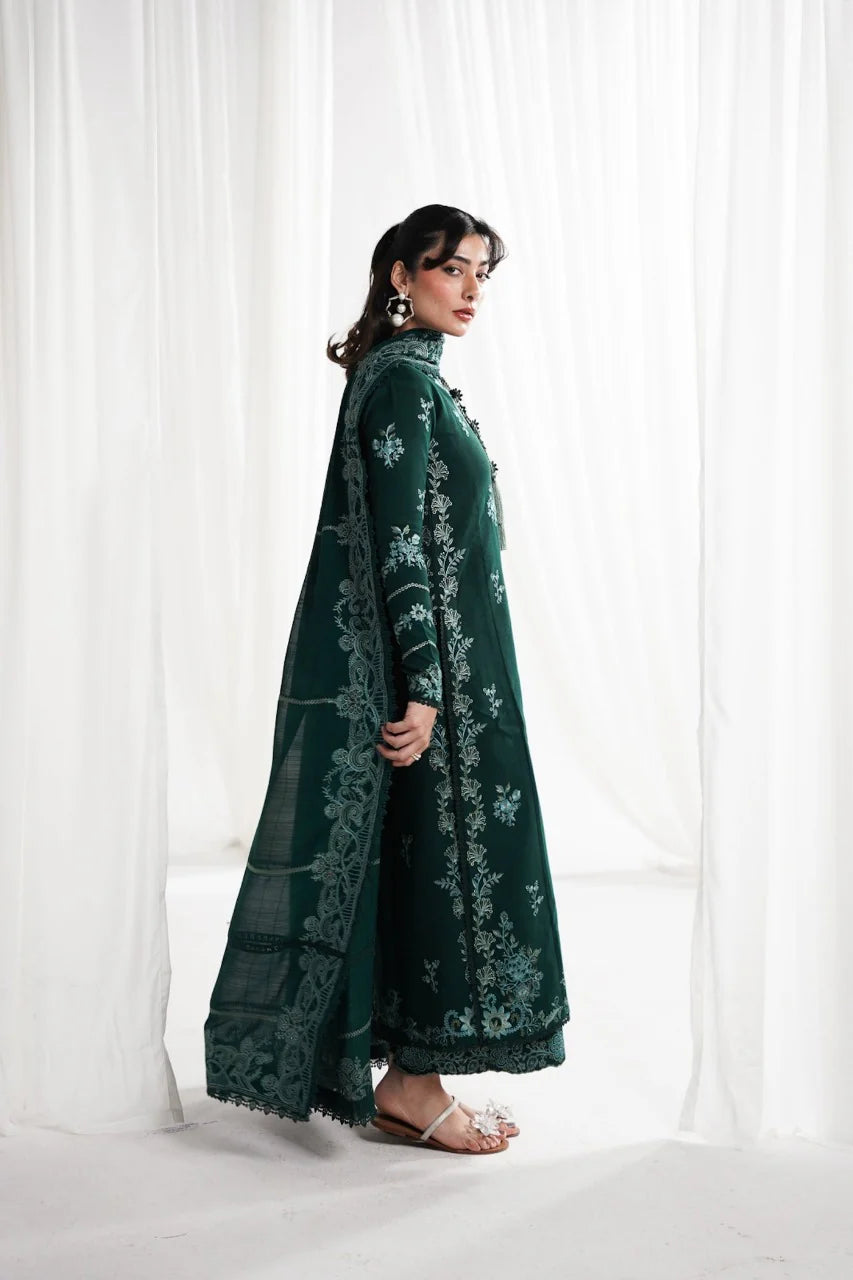 CF1235-3PC DHANAK EMBROIDERED SHIRT WITH DHANAK EMBROIDERED SHAWL & TROUSER-