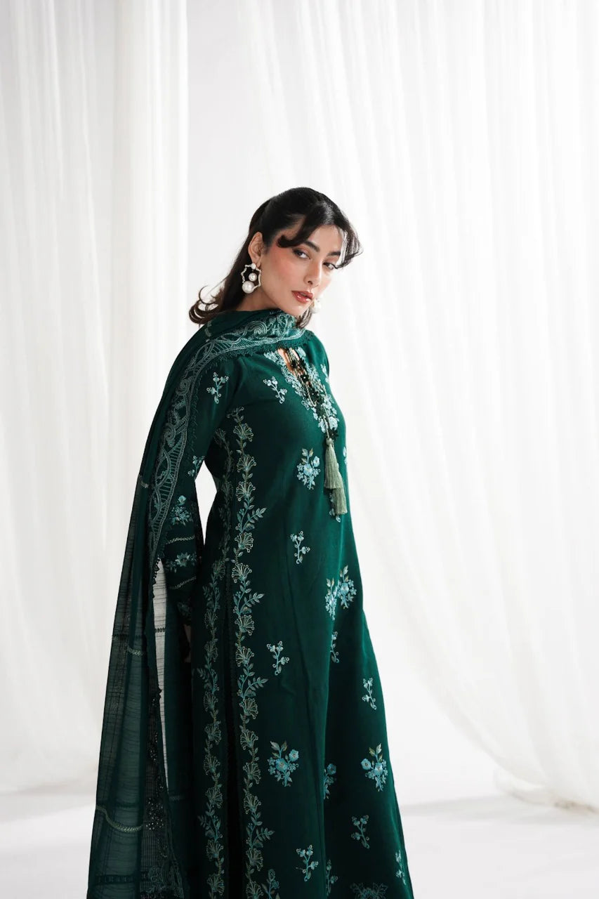 CF1235-3PC DHANAK EMBROIDERED SHIRT WITH DHANAK EMBROIDERED SHAWL & TROUSER-