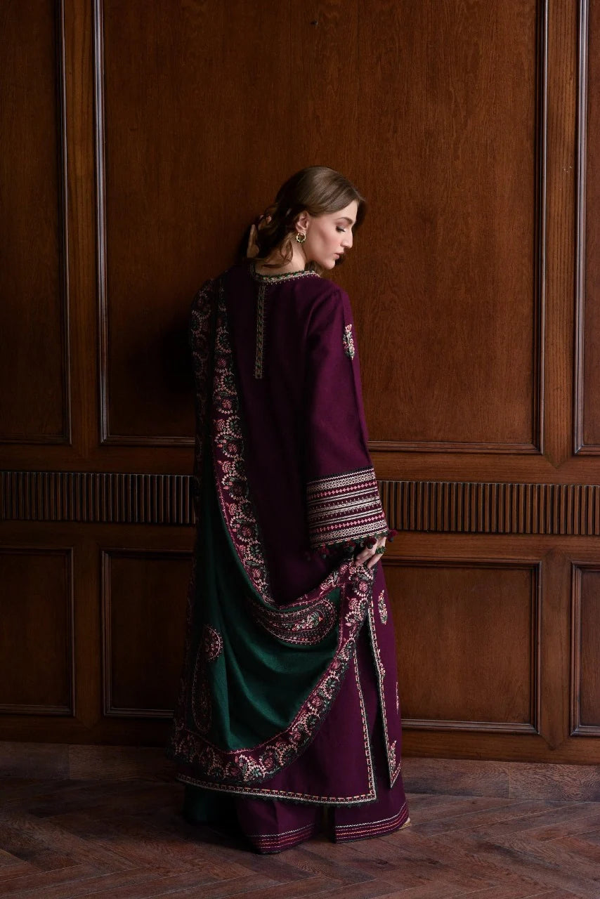 CF1236 Winter BATIK-3PC DHANAK EMBROIDERED SHIRT WITH DHANAK EMBROIDERED SHAWL AND TROUSER-BIC- Regular