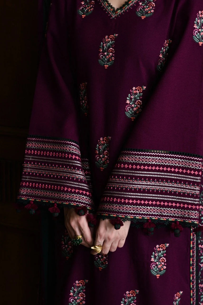 CF1236 Winter BATIK-3PC DHANAK EMBROIDERED SHIRT WITH DHANAK EMBROIDERED SHAWL AND TROUSER-BIC- Regular