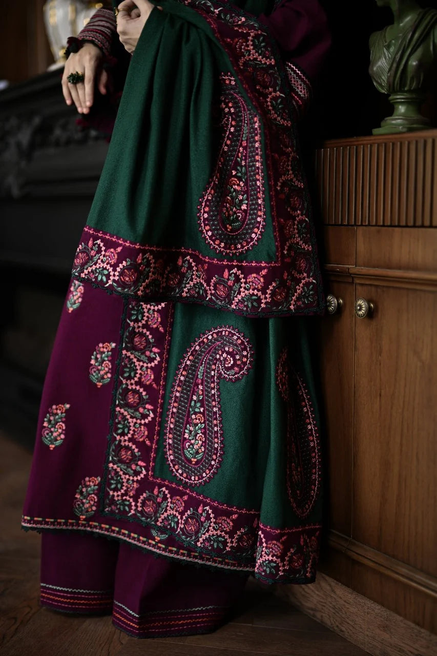 CF1236 Winter BATIK-3PC DHANAK EMBROIDERED SHIRT WITH DHANAK EMBROIDERED SHAWL AND TROUSER-BIC- Regular