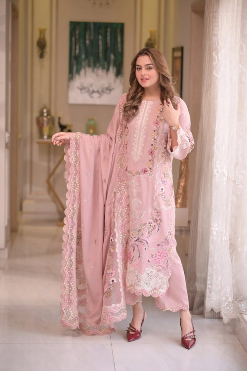 Aneelas Lawn 3 Piece Embroidered Dress with Emb Chiffon Dupata  WC1309