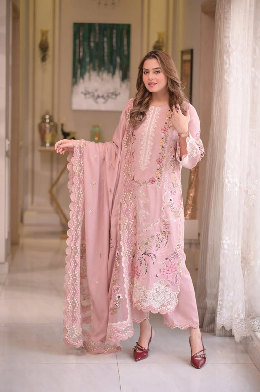 Aneelas Lawn 3 Piece Embroidered Dress with Emb Chiffon Dupata  WC1309