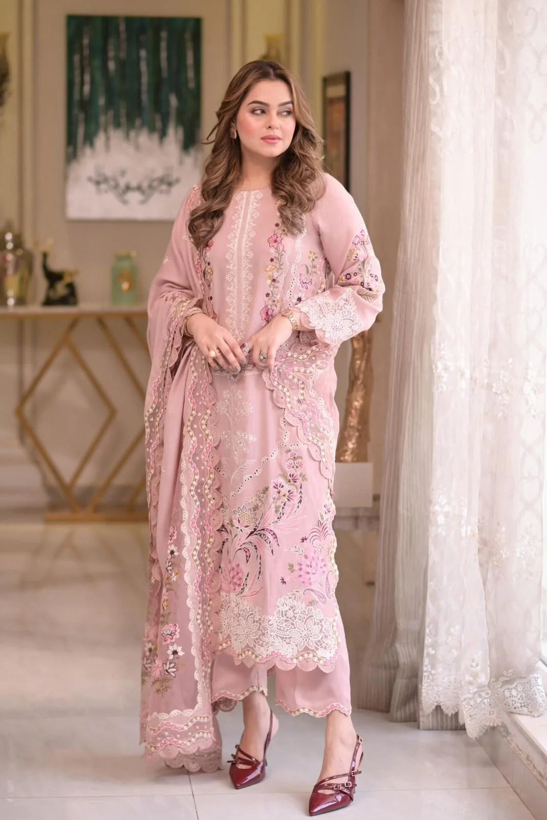 Aneelas Lawn 3 Piece Embroidered Dress with Emb Chiffon Dupata  WC1309