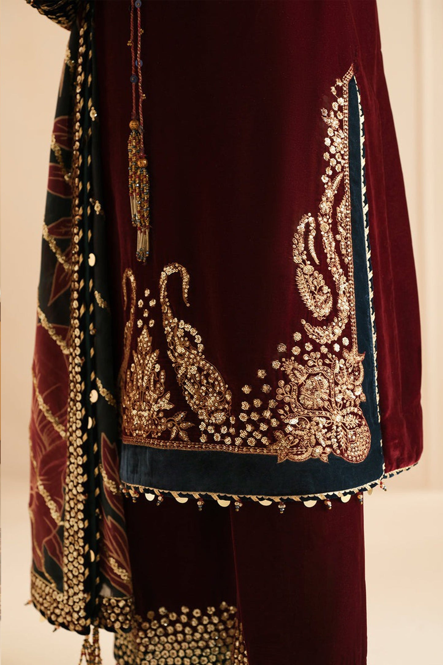 CF1107 Winter Jazmin Velvet Embroidered with Printed organza duppatta Winter Collection