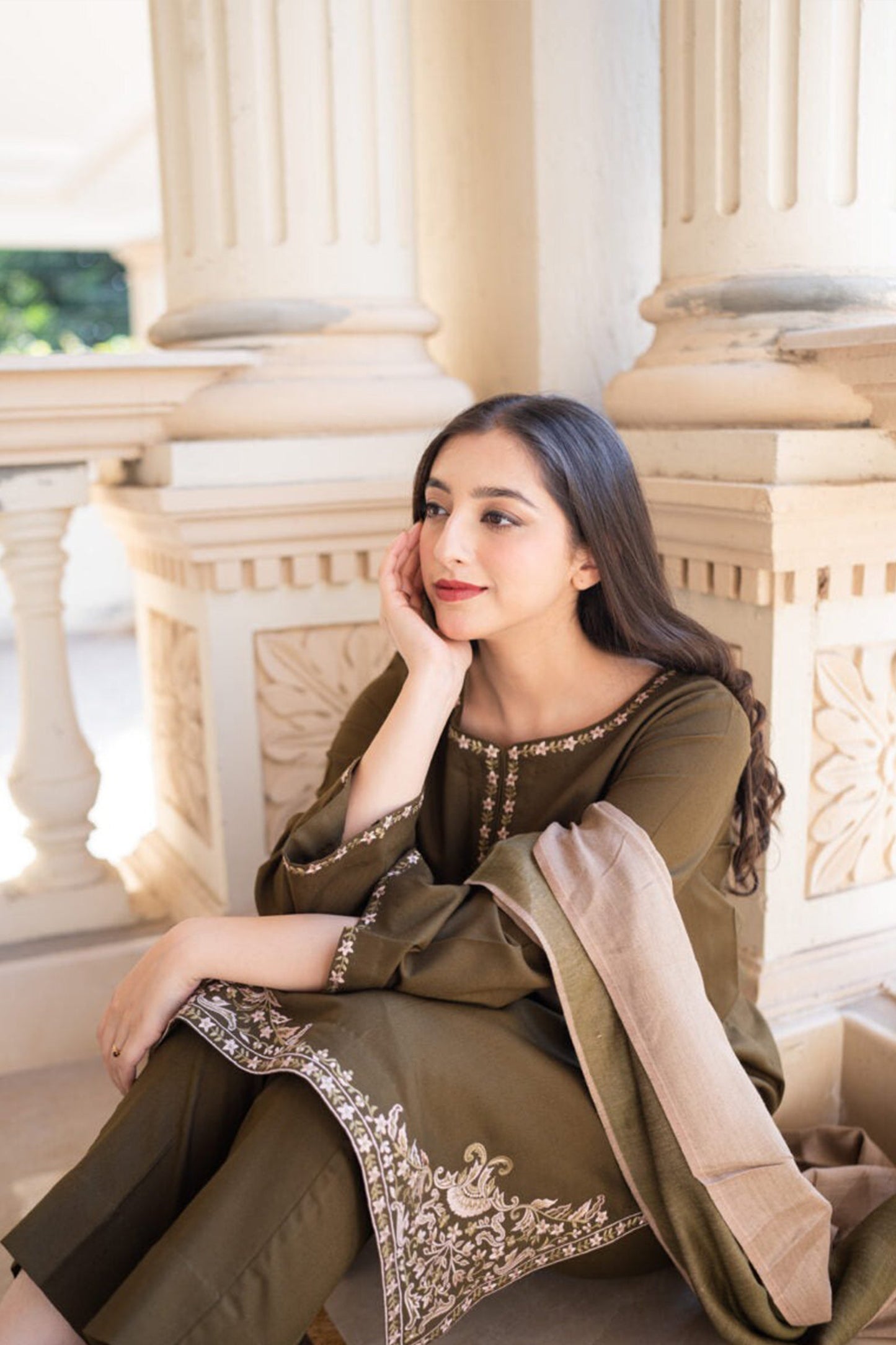CF612-Asling Winter 3PC Dhanak suit with Embroidered Shawll