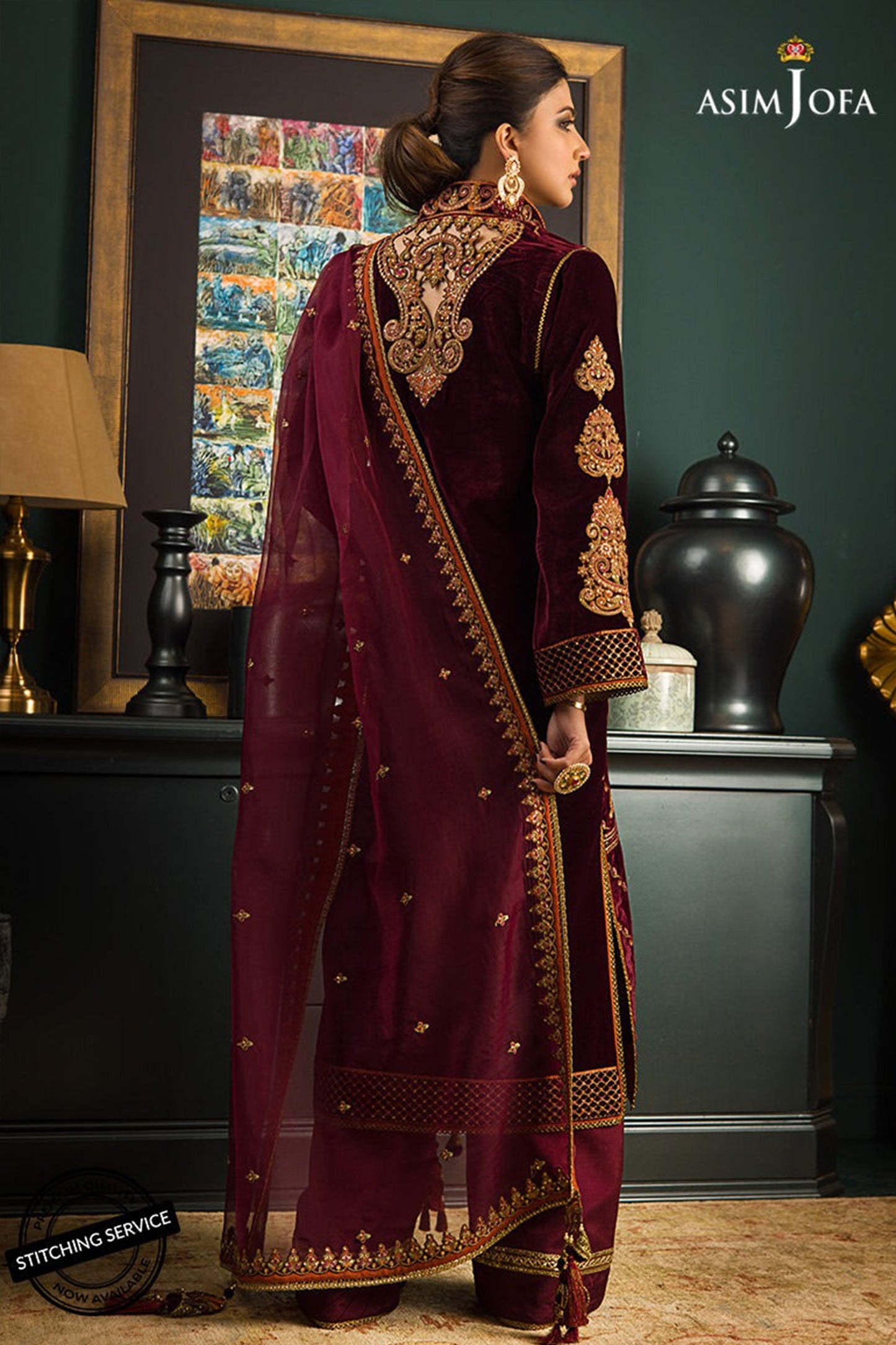 CF1113 Asim jofa Winter Embroidered Velvet Dress With Organza embroidered Dopata
