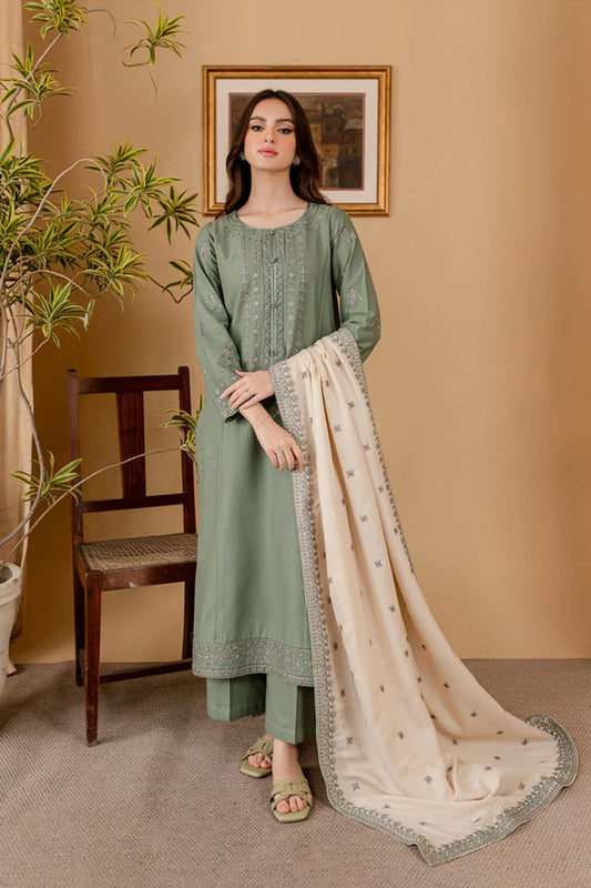 CF1121-WINTER BATIK DHANAK 3PC EMBROIDERED SHIRT WITH DHANAK EMBROIDERED SHAWL