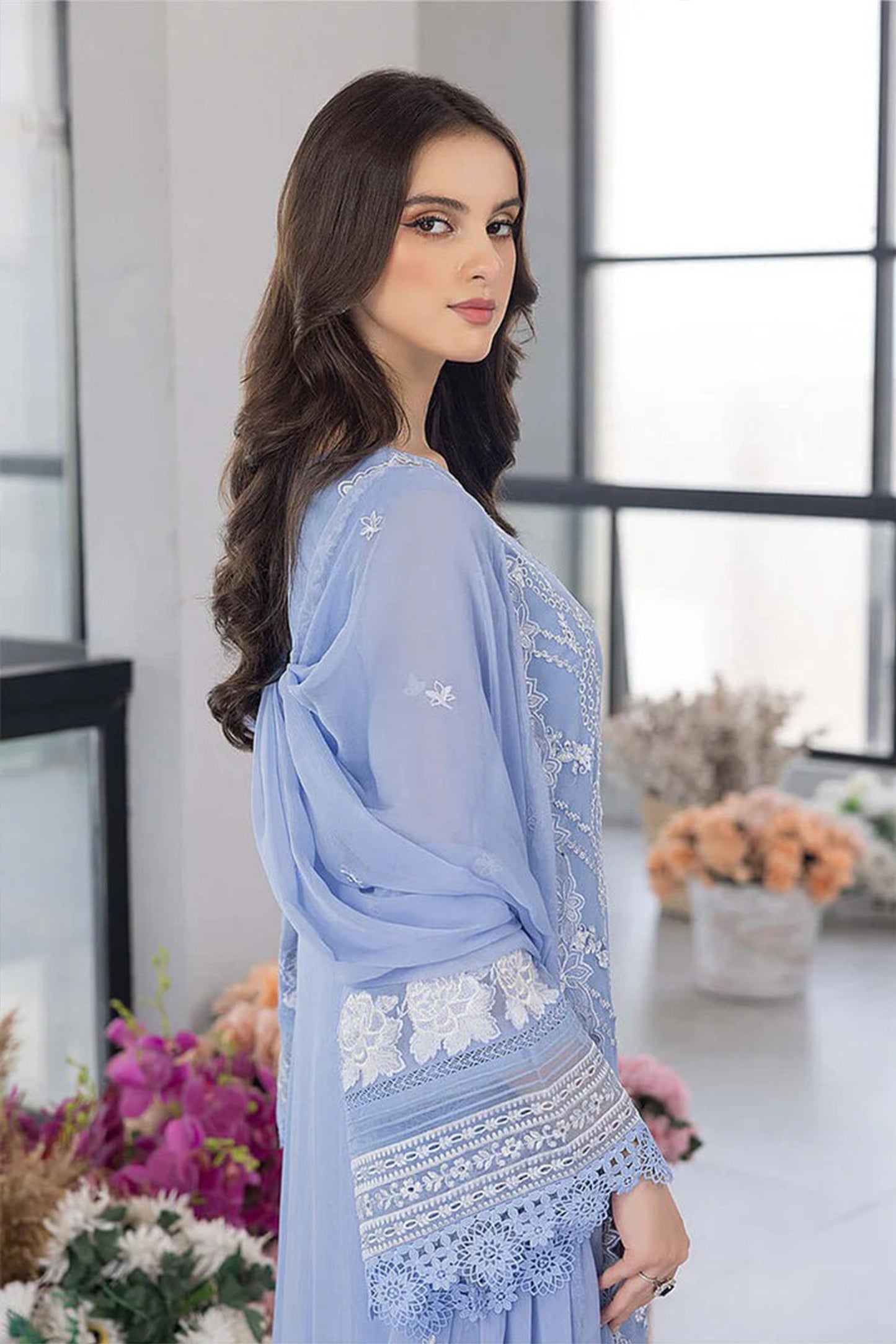 CF1123- WINTER AZURE -Embroidered 3pc organza dress with organza duppata