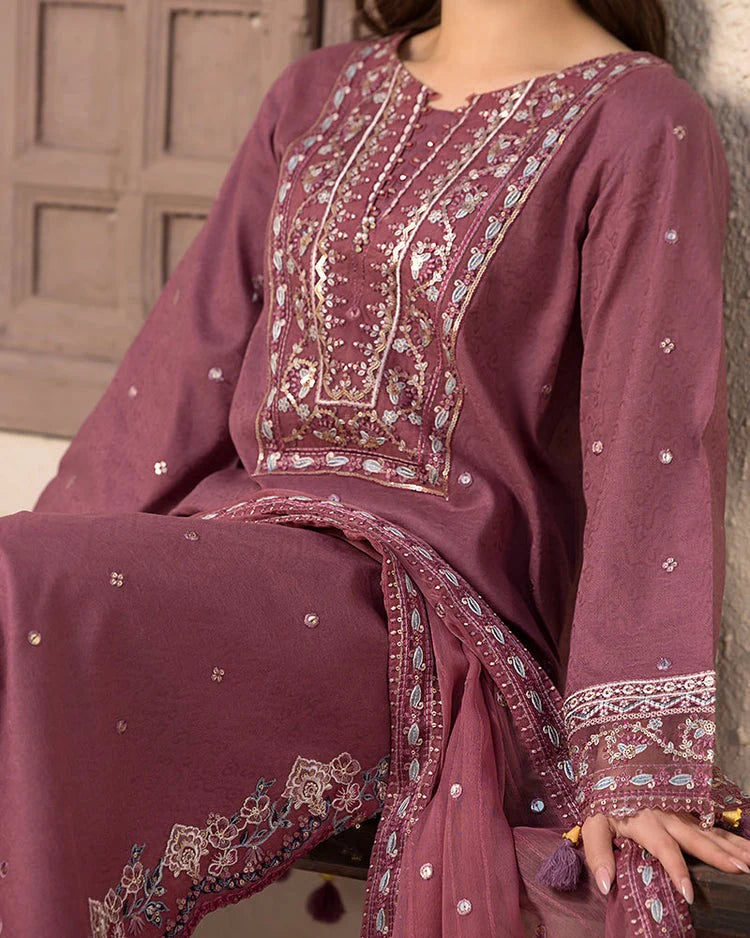 CF1125 3PC DHANAK EMBROIDERED SHIRT WITH DHANAK EMBROIDERED SHAWL