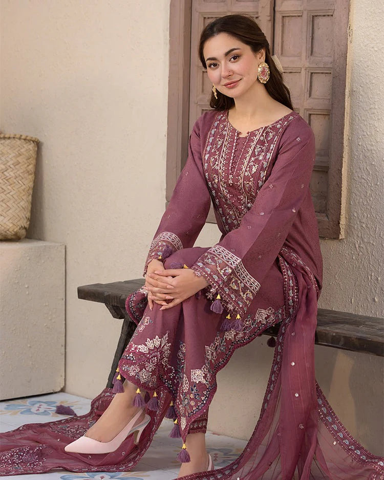 CF1125 3PC DHANAK EMBROIDERED SHIRT WITH DHANAK EMBROIDERED SHAWL