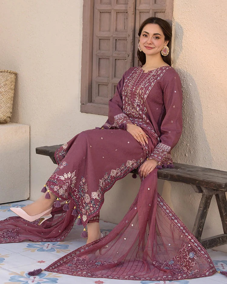 CF1125 3PC DHANAK EMBROIDERED SHIRT WITH DHANAK EMBROIDERED SHAWL