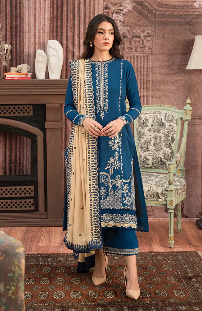 CF917-WINTER 3-Pc Embroidered Dhanak Suit with Heavy Embroidered Dhanak Shawll