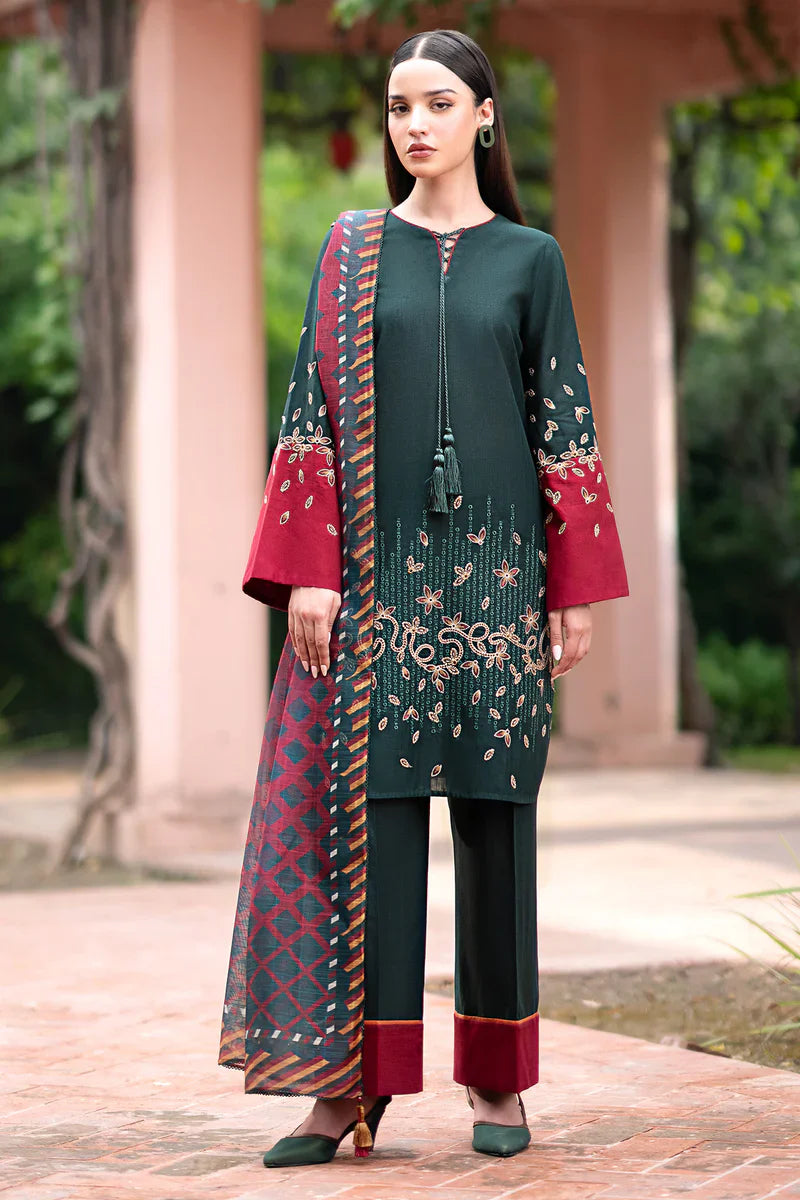CF944-JAZMIAN- 3PC Dhanak Embroidered suit with Printed Shawll