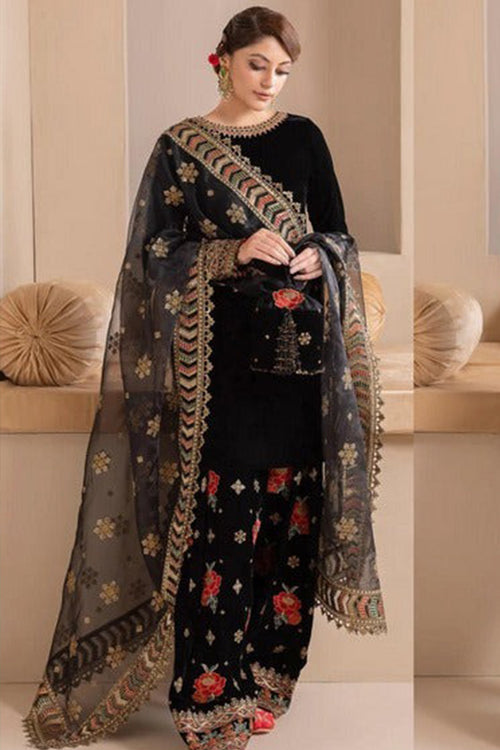 CF577-Embroidered Velvet Dress With Organza embroidered Dopata