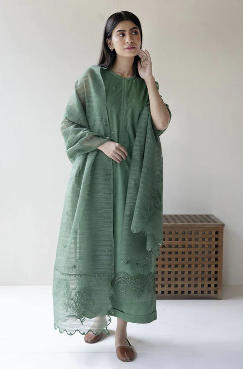 CF732-SUMMER 3PC Lawn Embroidered Shirt With Organza Embroidered Dupatta
