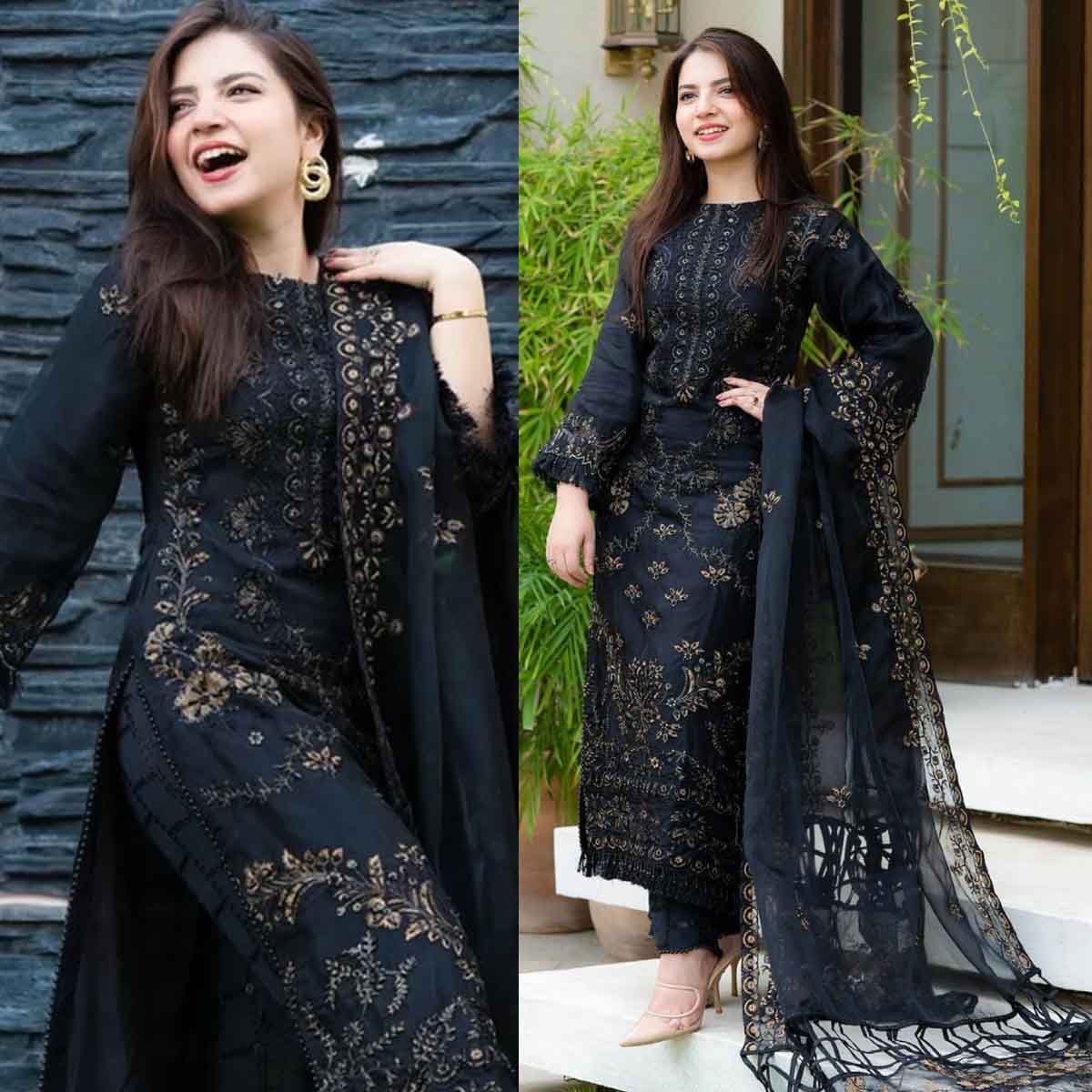 NISA  CF005- 3PC Lawn Embroidered Shirt With Chiffon Embroidered Dupatta