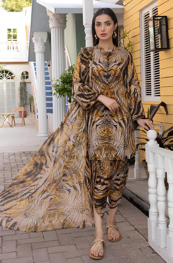 CF285-3Pc Digital Printed Lawn Shirt With Printed Lawn Trouser and Chiffon Dupatta