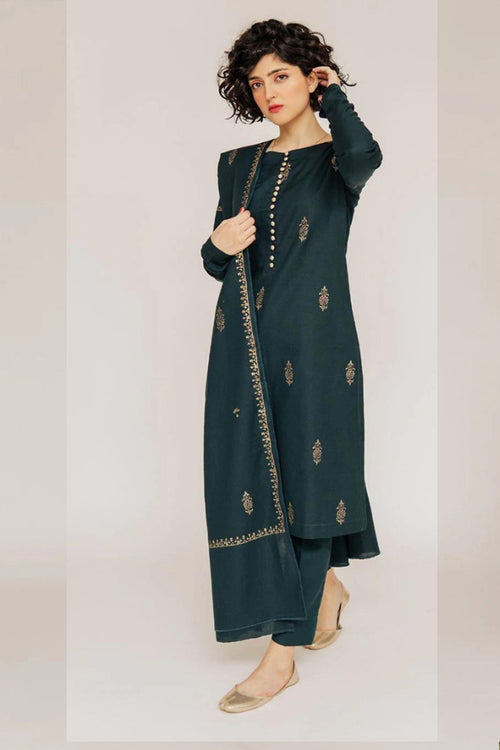 CF566-Winter 3PC Dhanak Embroidered Suit with Dhanak Embroidered Shawll