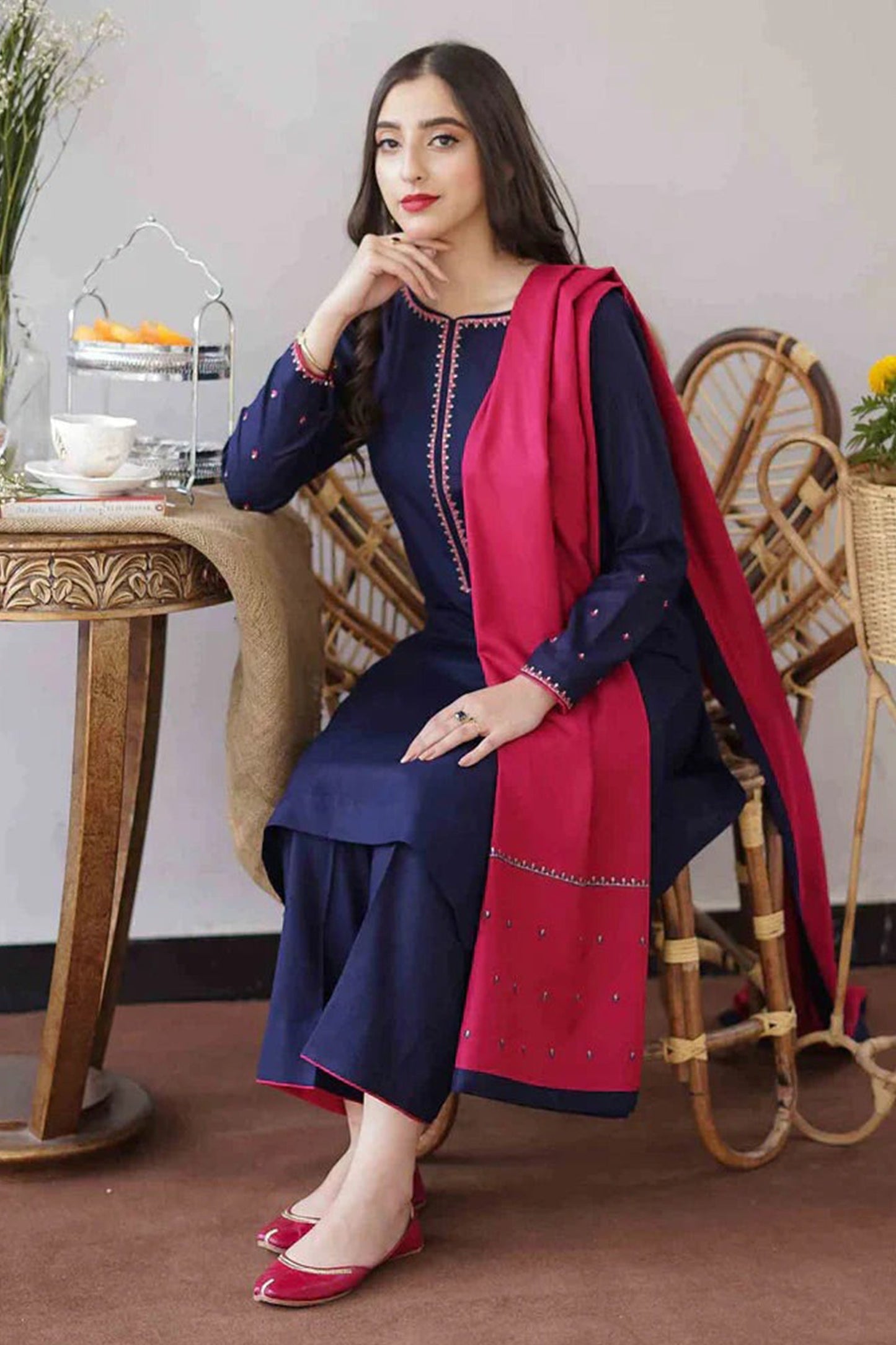 CF404-Asling Winter 3PC Dhanak suit with Embroidered Shawll