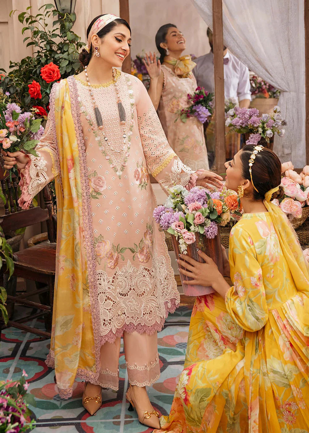 CF079-MUSHQ 3PC EMBROIDERED LAWN SUIT WITH PRINTED SILK DUPATTA