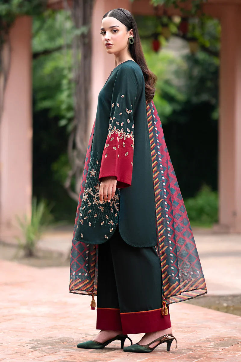 CF944-JAZMIAN- 3PC Dhanak Embroidered suit with Printed Shawll