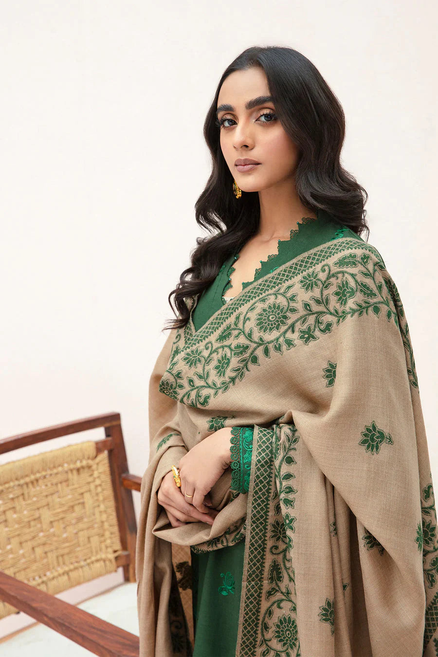 CF553-3PC Winter Dhanak Embroidered suit with Printed Shawll