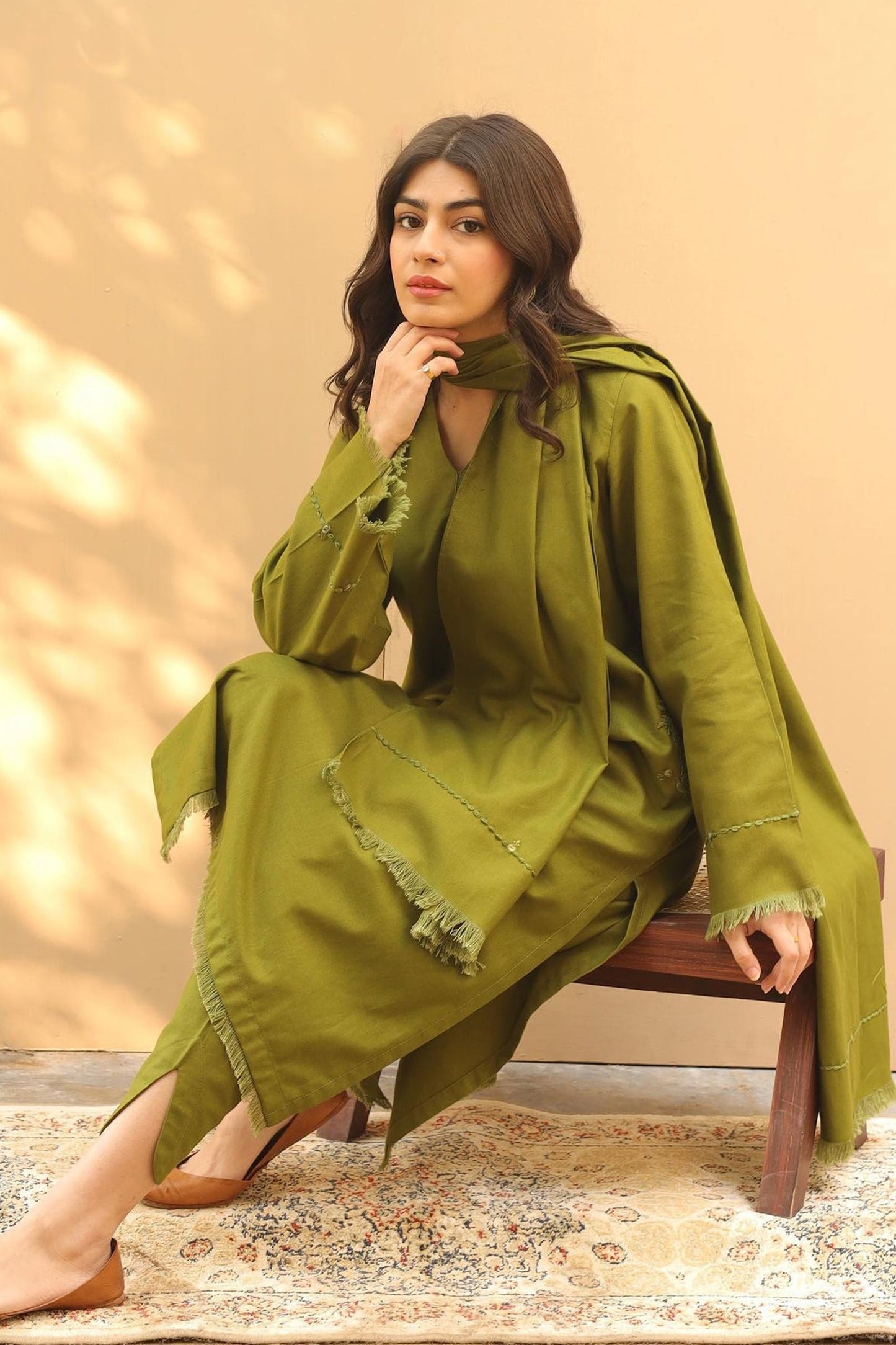 CF564-Asling Winter 3PC Dhanak Embroidered Suit with Dhanak Embroidered Shawll