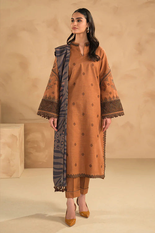 CF631-WINTER 3PC Dhanak Embroidered suit with Printed Shawll