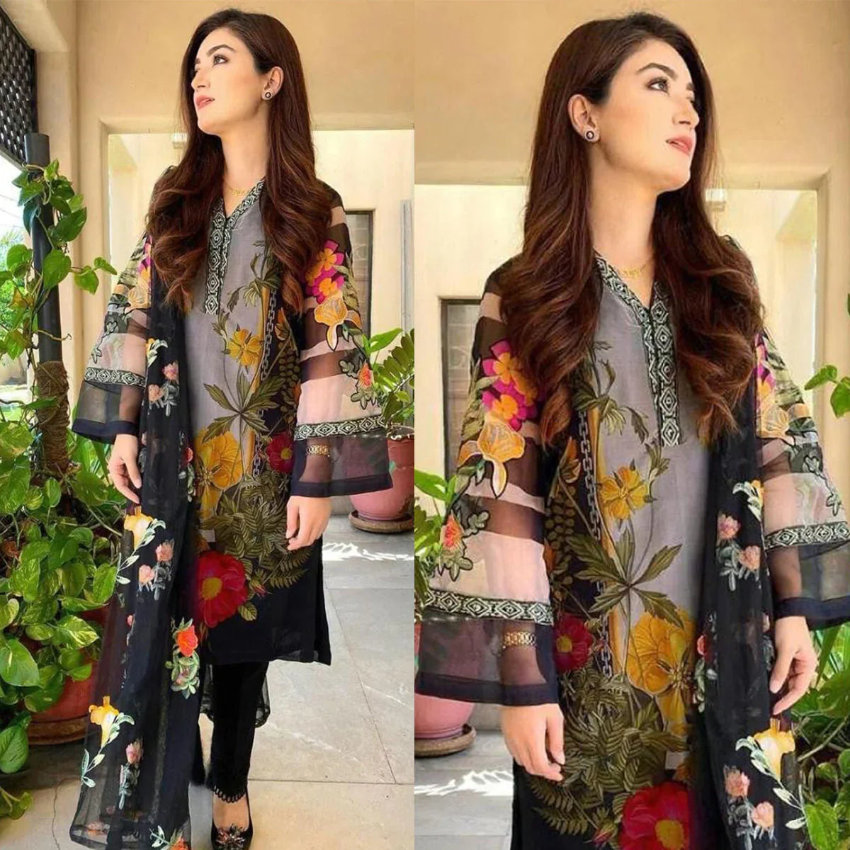 CF113-3PC Lawn Printed suit with Chiffon Duppata