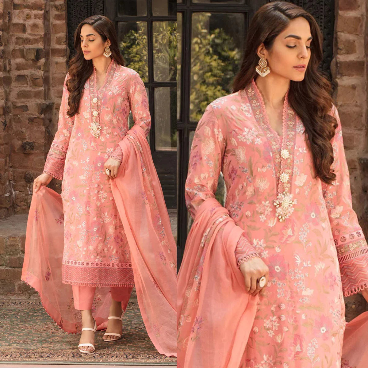 Bareeze  CF009 Embroided 3pc Lawn dress with embroidered chiffon dupatta
