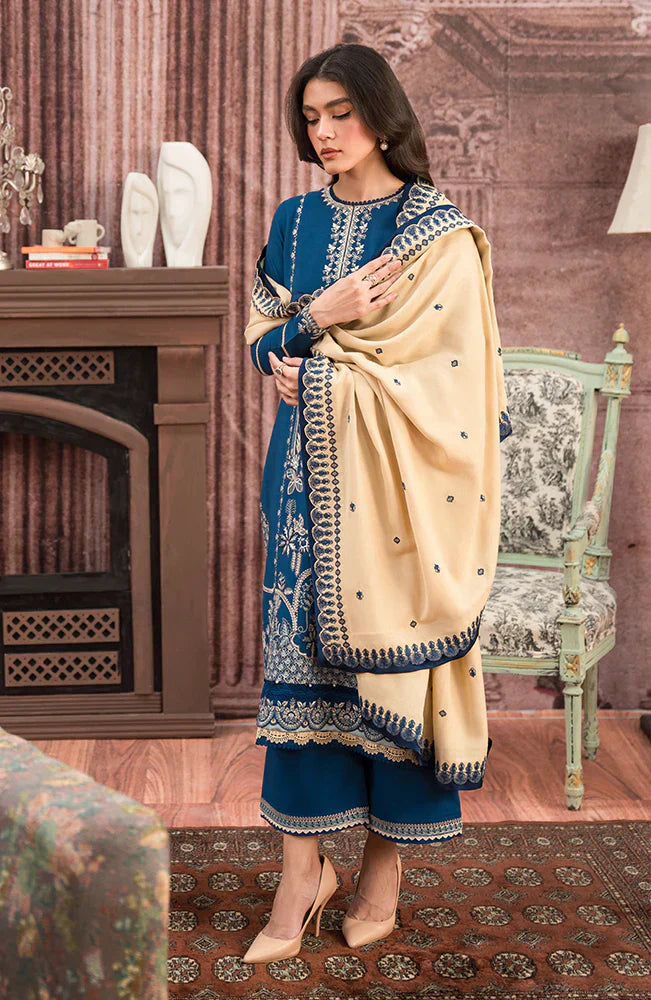 CF917-WINTER 3-Pc Embroidered Dhanak Suit with Heavy Embroidered Dhanak Shawll