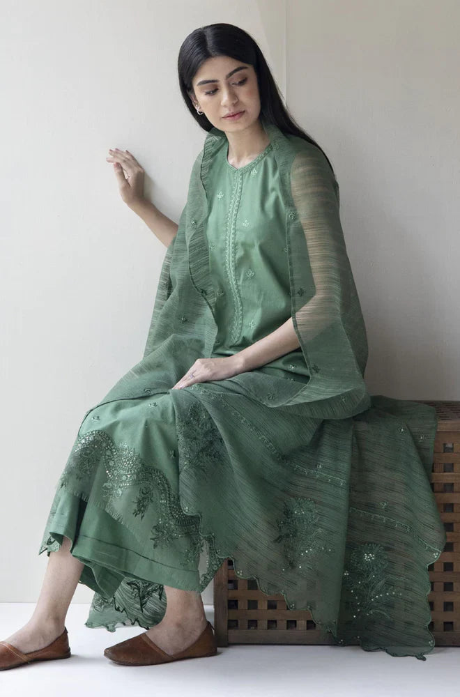 CF732-SUMMER 3PC Lawn Embroidered Shirt With Organza Embroidered Dupatta