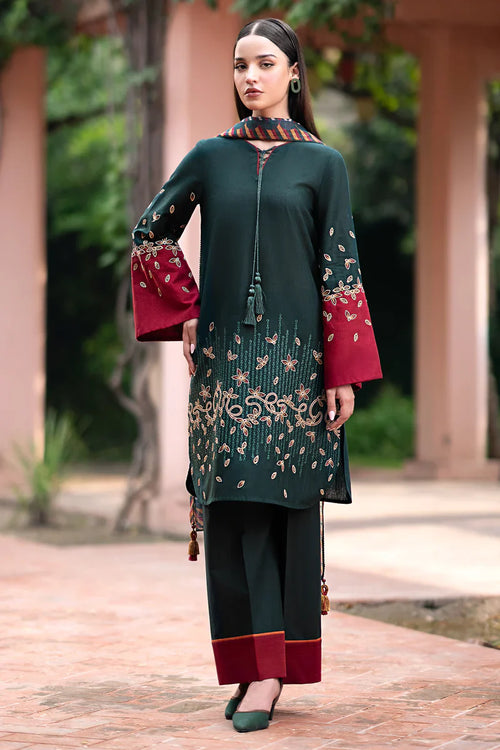 CF944-JAZMIAN- 3PC Dhanak Embroidered suit with Printed Shawll