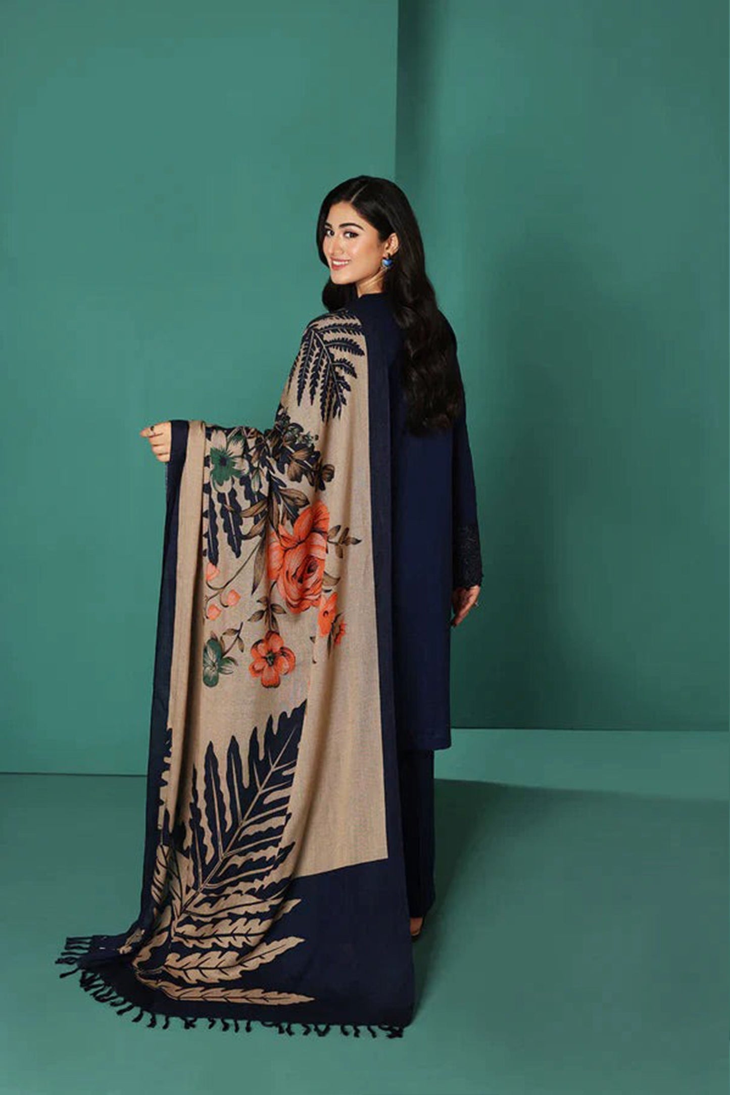 CF585-WINTER Nishat Blue Dhanak Embroidered three piece With Printed Wool Shawll