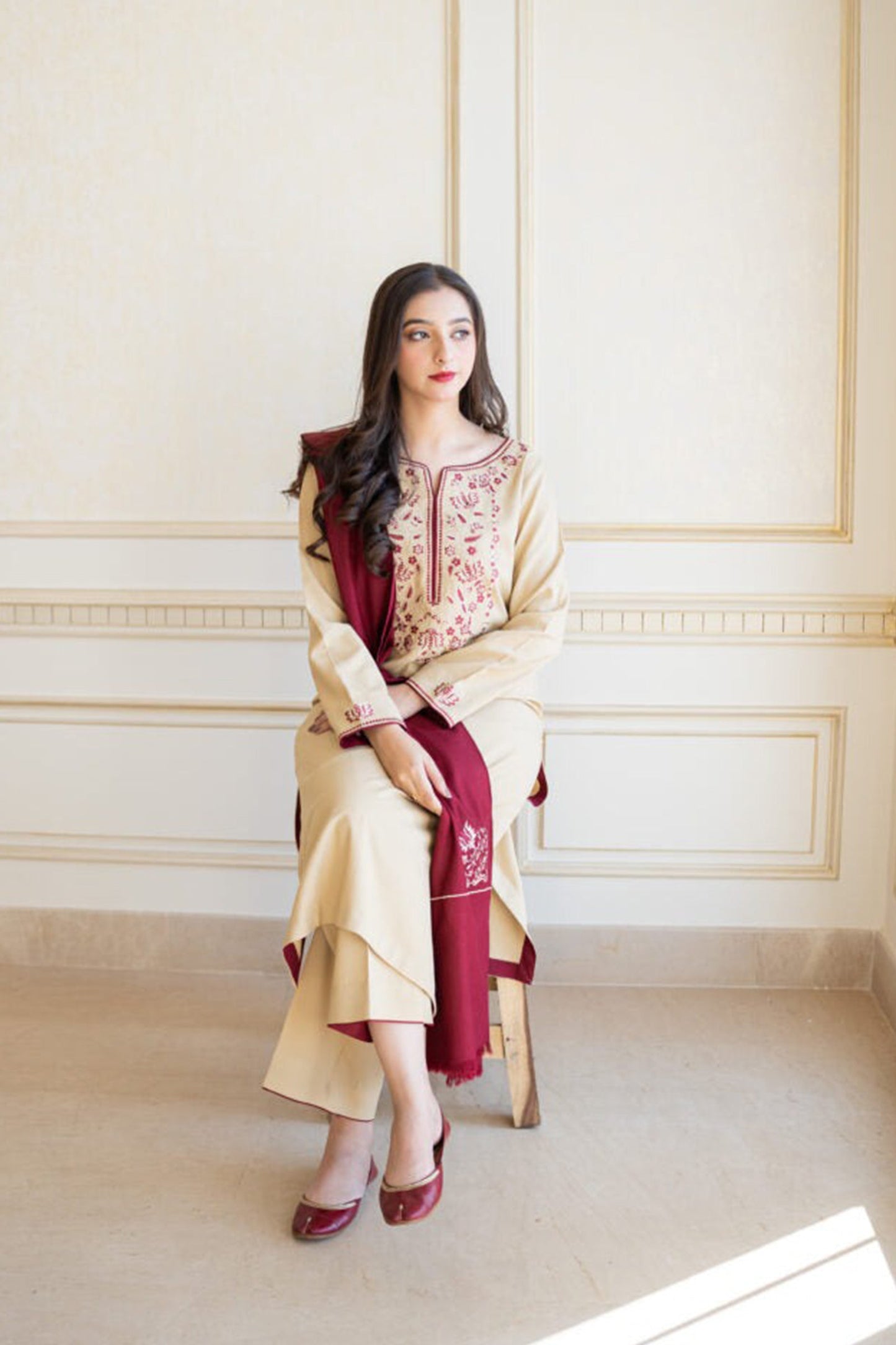 CF614-Asling Winter 3PC Dhanak suit with Embroidered Shawll