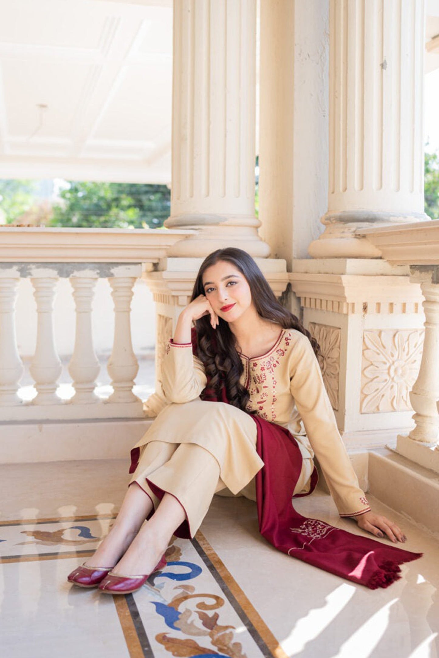 CF614-Asling Winter 3PC Dhanak suit with Embroidered Shawll