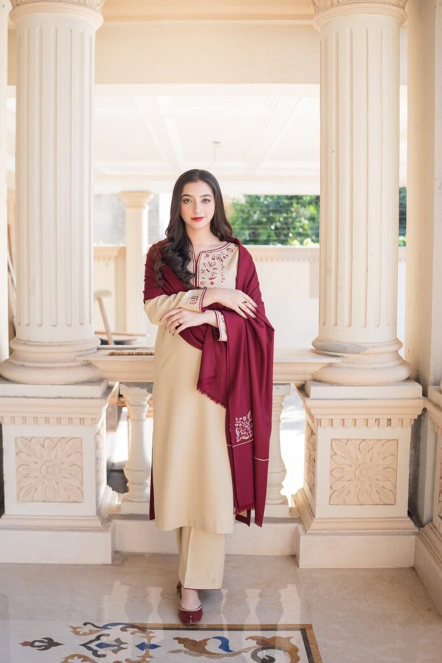 CF614-Asling Winter 3PC Dhanak suit with Embroidered Shawll