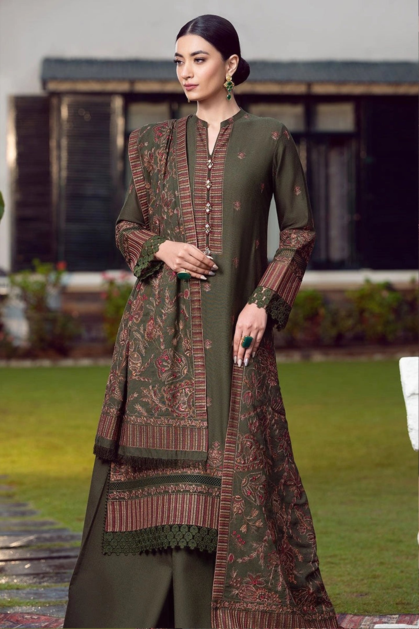 CF415-WINTER Embroidered Dhanak Suit with Heavy Embroidered Dhanak Shawl