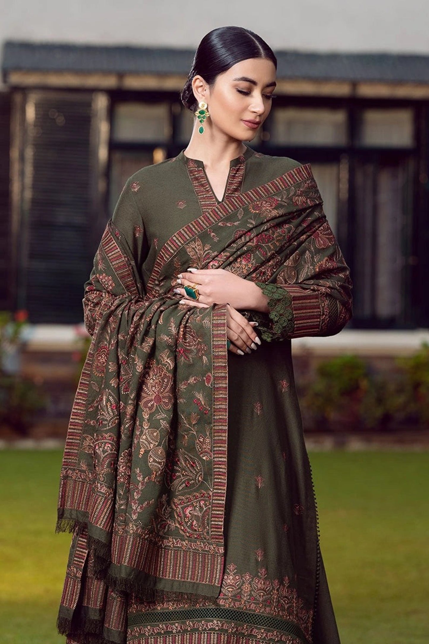 CF415-WINTER Embroidered Dhanak Suit with Heavy Embroidered Dhanak Shawl